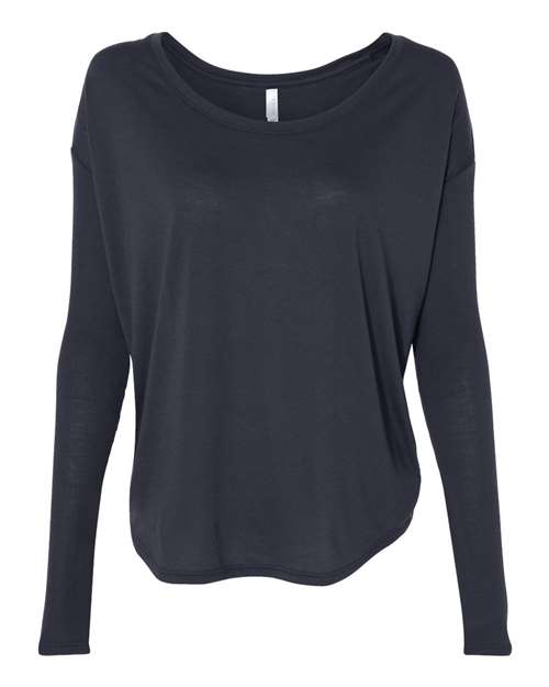 BELLA + CANVAS 8852 Women's Flowy 2x1 Ribbed Long Sleeve Tee in Midnight