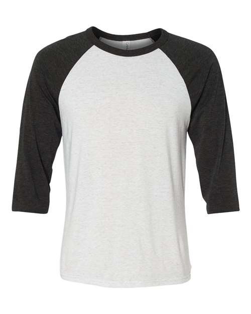 BELLA + CANVAS 3200 Unisex Three-Quarter Sleeve Baseball Tee in White Fleck/ Charcoal Triblend