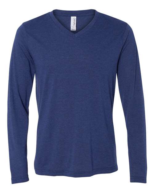 BELLA + CANVAS 3425 Unisex Long Sleeve V-Neck Tee in Navy Triblend