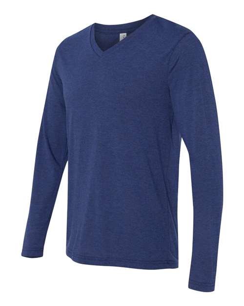 BELLA + CANVAS 3425 Unisex Long Sleeve V-Neck Tee in Navy Triblend