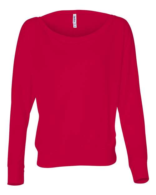 BELLA + CANVAS 8850 Women's Flowy Off Shoulder Long Sleeve Tee in Red