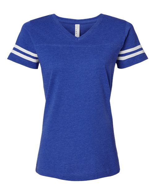 LAT 3537 Women's Football V-Neck Fine Jersey Tee in Vintage Royal/ White