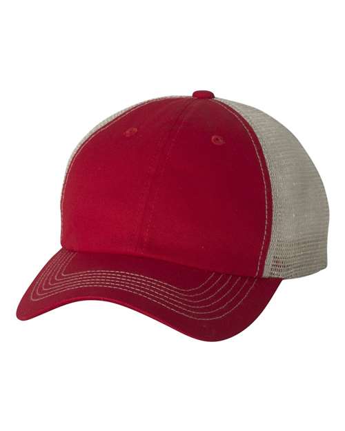Valucap 3100 Contrast-Stitch Mesh-Back Cap in Red/ Stone