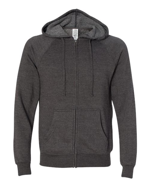 Independent Trading Co. PRM33SBZ Unisex Special Blend Raglan Full-Zip Hooded Sweatshirt in Carbon