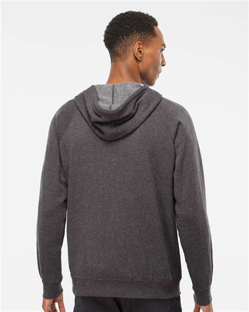 Independent Trading Co. PRM33SBZ Unisex Special Blend Raglan Full-Zip Hooded Sweatshirt in Carbon