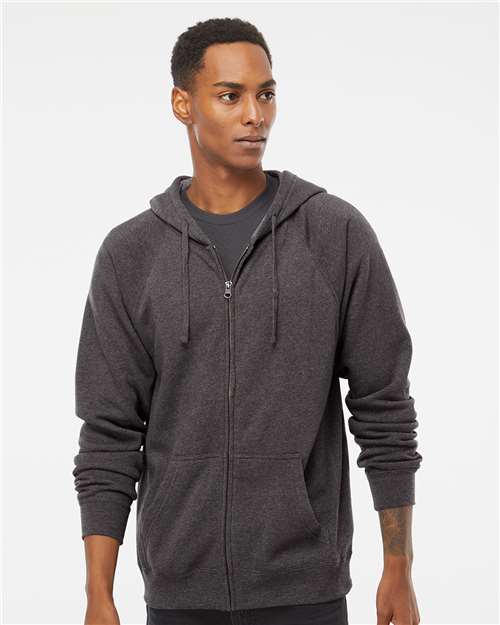 Independent Trading Co. PRM33SBZ Unisex Special Blend Raglan Full-Zip Hooded Sweatshirt in Carbon