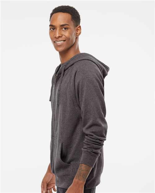 Independent Trading Co. PRM33SBZ Unisex Special Blend Raglan Full-Zip Hooded Sweatshirt in Carbon