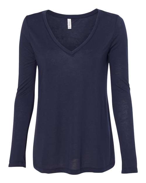 BELLA + CANVAS 8855 Women's Flowy Long Sleeve V-Neck Tee in Midnight
