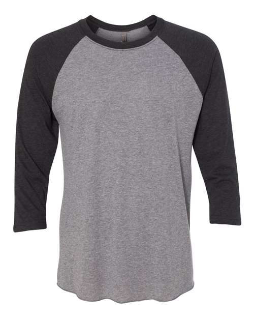 Next Level 6051 Unisex Triblend Three-Quarter Raglan Tee in Vintage Black Sleeves/ Premium Heather Body