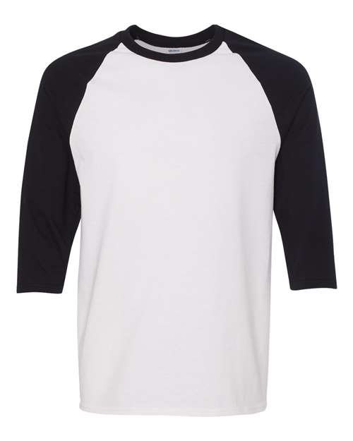 Gildan 5700 Unisex Heavy Cotton Raglan Three-Quarter Sleeve T-Shirt in White/ Black
