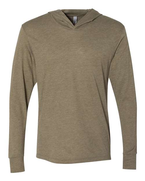 Next Level 6021 Unisex Triblend Hooded Long Sleeve Pullover Tee in Military Green
