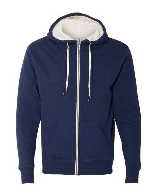 Independent Trading Co. EXP90SHZ Unisex Sherpa-Lined Hooded Sweatshirt in Navy Heather