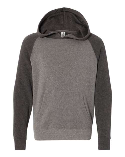 Independent Trading Co. PRM15YSB Youth Lightweight Special Blend Raglan Hooded Sweatshirt in Nickel/ Carbon