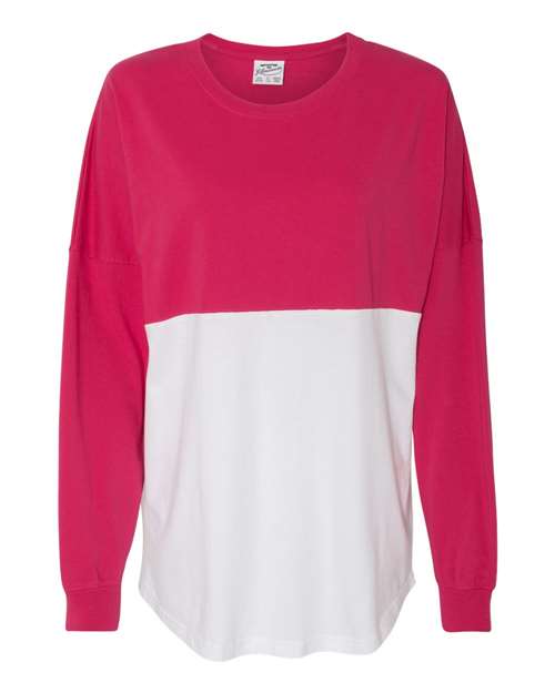 J. America 8229 Unisex Game Day Jersey Long Sleeve T-Shirt in Wildberry/ White