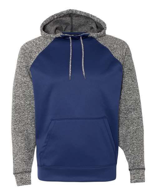 J. America 8612 Men's Colorblocked Cosmic Fleece Hooded Sweatshirt in Navy/ Charcoal Fleck