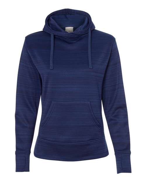 J. America 8662 Women's Odyssey Striped Performance Fleece Lapover Hooded Sweatshirt in Sapphire