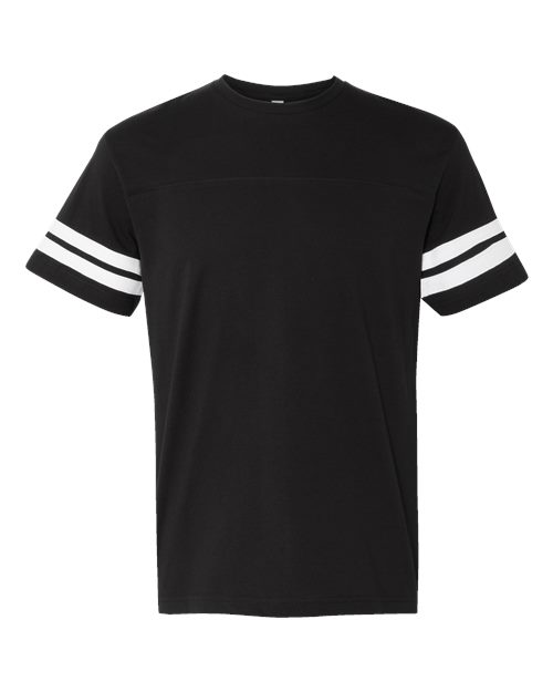 LAT 6937 Unisex Football Fine Jersey Tee in Black Solid/ White
