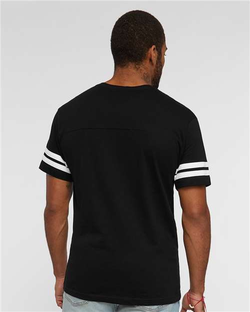 LAT 6937 Unisex Football Fine Jersey Tee in Black Solid/ White
