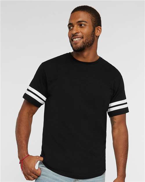 LAT 6937 Unisex Football Fine Jersey Tee in Black Solid/ White