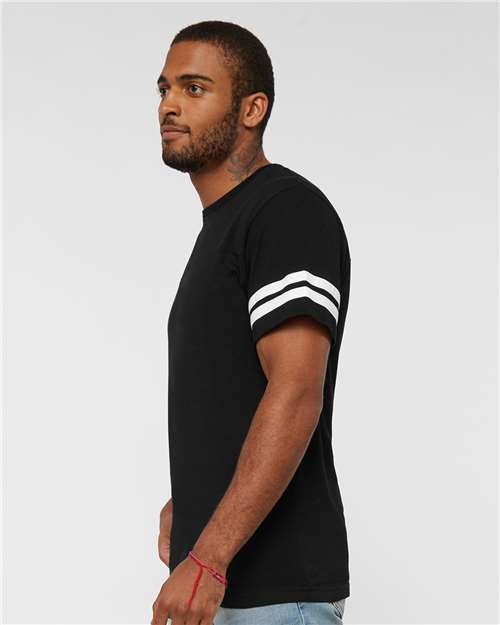 LAT 6937 Unisex Football Fine Jersey Tee in Black Solid/ White