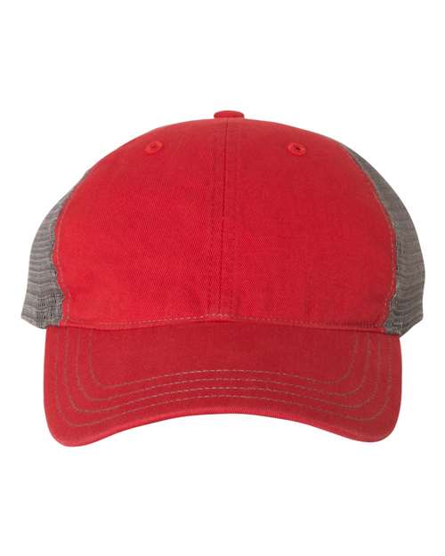 Richardson 111 Garment-Washed Trucker Cap in Red/ Charcoal