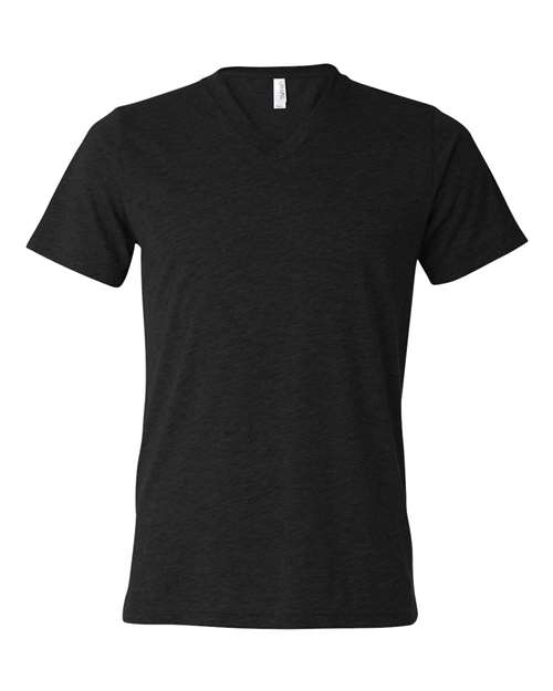 BELLA + CANVAS 3415 Unisex Triblend V-Neck Tee in Black Heather Triblend