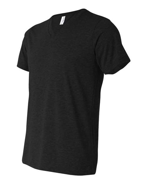 BELLA + CANVAS 3415 Unisex Triblend V-Neck Tee in Black Heather Triblend