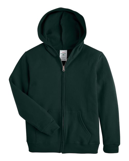Hanes P480 Youth EcoSmart Full-Zip Hooded Sweatshirt in Deep Forest