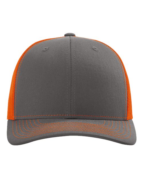 Richardson 112 Snapback Trucker Cap in Charcoal/ Orange