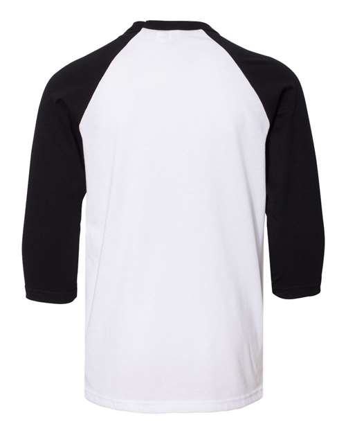 BELLA + CANVAS 3200Y Youth Three-Quarter Sleeve Baseball Tee in White/ Black