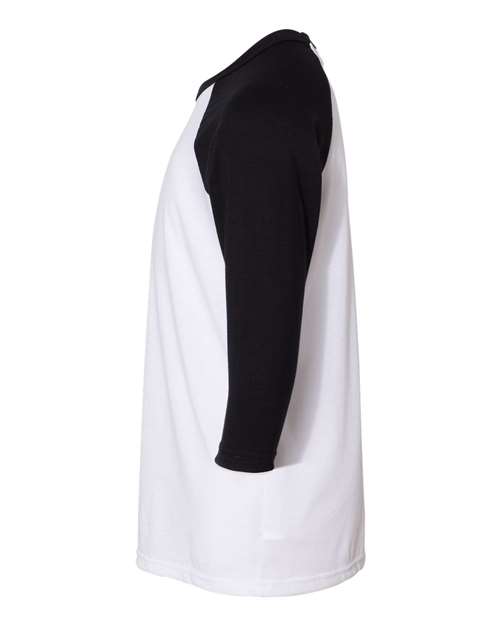 BELLA + CANVAS 3200Y Youth Three-Quarter Sleeve Baseball Tee in White/ Black