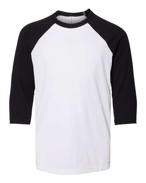 BELLA + CANVAS 3200Y Youth Three-Quarter Sleeve Baseball Tee in White/ Black