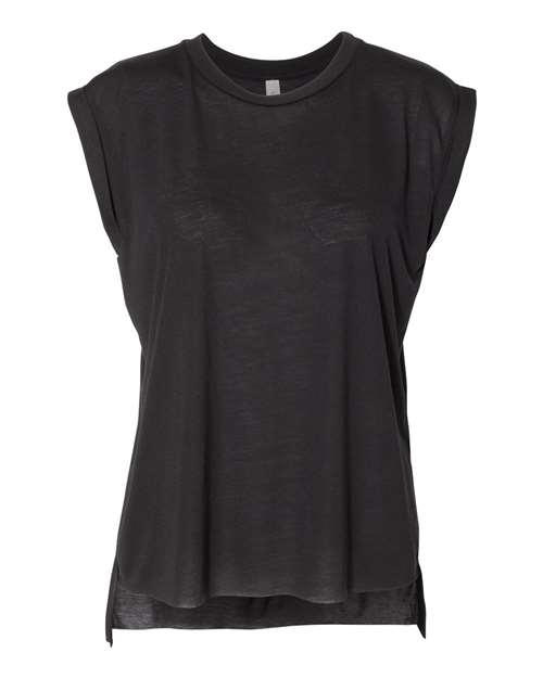 BELLA + CANVAS 8804 Women's Flowy Rolled Cuffs Muscle Tee in Black