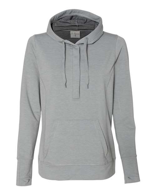 J. America 8431 Women's Omega Stretch Snap-Placket Hooded Sweatshirt in Silver Grey Triblend