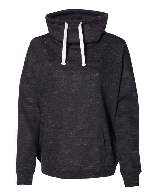 J. America 8673 Women's Mélange Fleece Cowl Neck Sweatshirt in Black