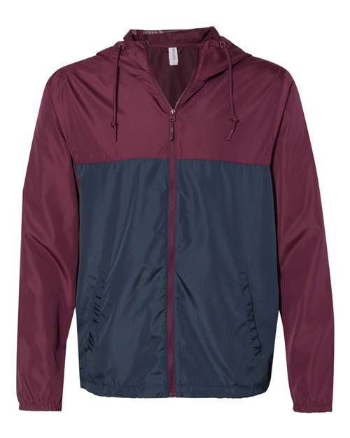 Independent Trading Co. EXP54LWZ Men's Lightweight Windbreaker Full-Zip Jacket in Maroon/ Classic Navy