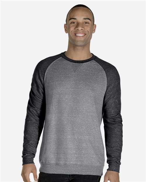 JERZEES 91MR Unisex Snow Heather French Terry Crewneck Sweatshirt in Charcoal/ Black Ink