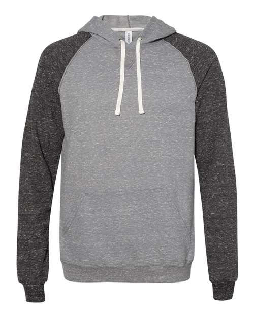 JERZEES 90MR Unisex Snow Heather French Terry Raglan Hooded Sweatshirt in Charcoal/ Black Ink
