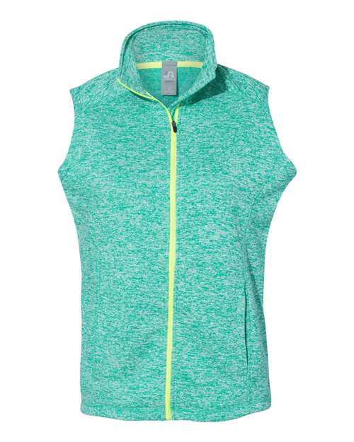 J. America 8625 Women's Cosmic Fleece Vest in Emerald/ Neon Yellow