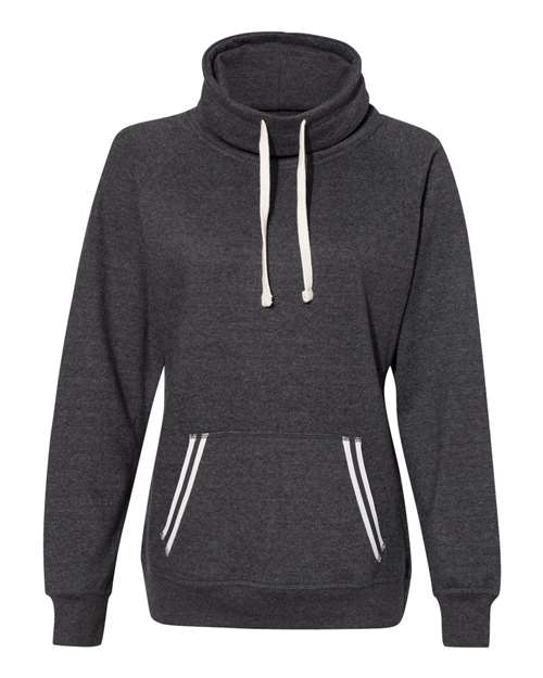J. America 8653 Women's Relay Cowl Neck Sweatshirt in Black