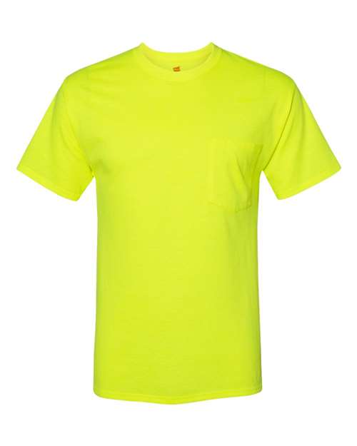 Hanes W110 Unisex Workwear Pocket T-Shirt in Safety Green