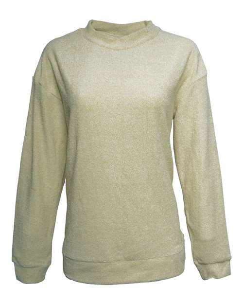 J. America 8428 Women's Weekend Terry Mock Neck Pullover in Natural