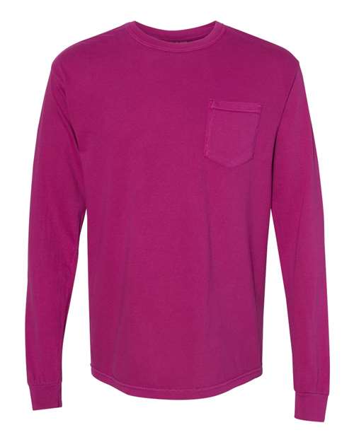 Comfort Colors 4410 Unisex Garment-Dyed Heavyweight Long Sleeve Pocket T-Shirt in Boysenberry