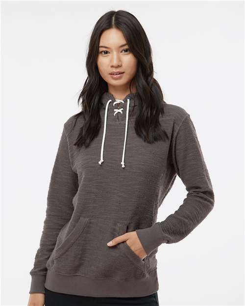 J. America 8694 Women's French Terry Sport Lace Scuba Hooded Sweatshirt in Charcoal