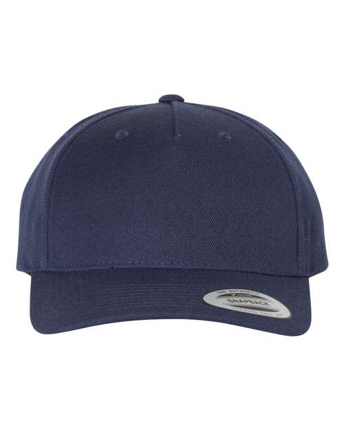 YP Classics 5789M Premium Five-Panel Curved Bill Snapback Cap in Navy