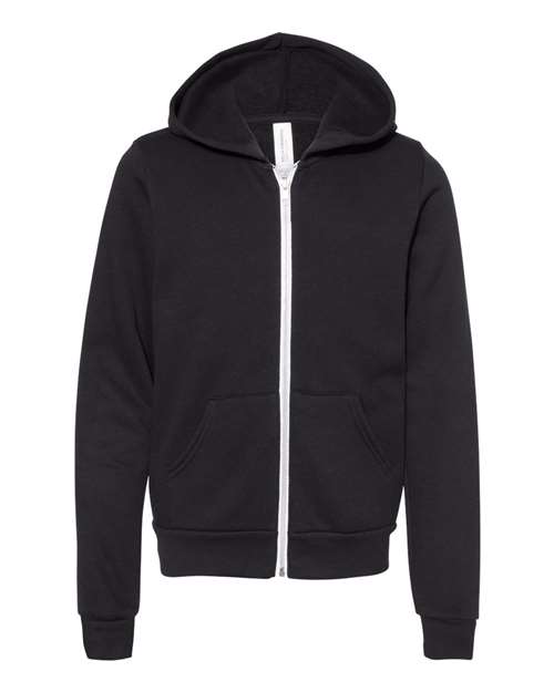 BELLA + CANVAS 3739Y Youth Sponge Fleece Full-Zip Hoodie Sweatshirt in Black