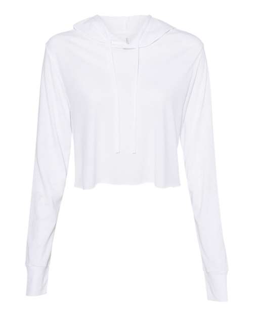 BELLA + CANVAS 8512 Women's Triblend Crop Long Sleeve Hoodie Tee in Solid White Triblend