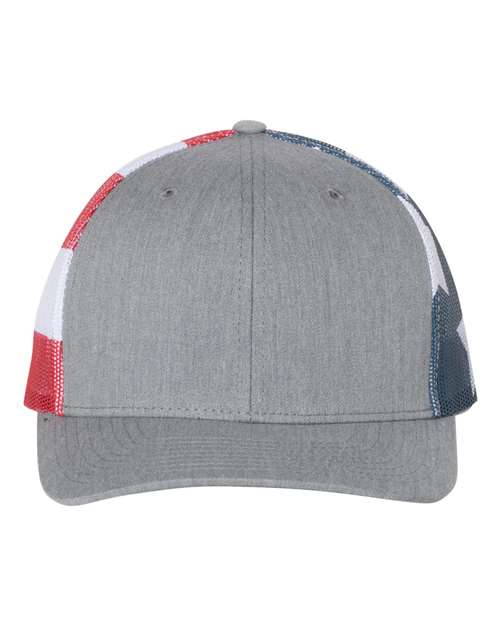 Richardson 112PM Printed Mesh Trucker Cap in Heather Grey/ Stars & Stripes