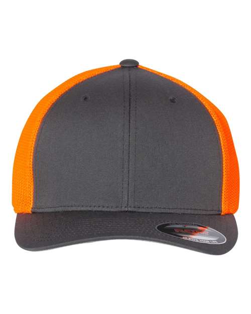 Flexfit 6511 Trucker Cap in Charcoal/ Neon Orange