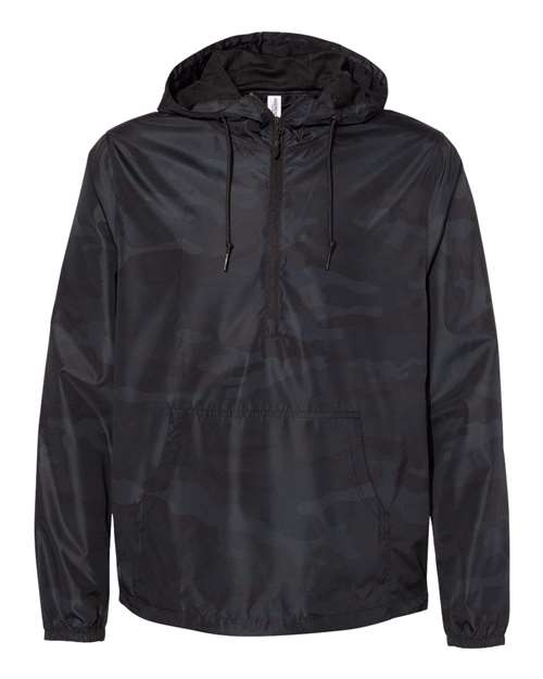 Independent Trading Co. EXP54LWP Unisex Lightweight Quarter-Zip Windbreaker Pullover Jacket in Black Camo